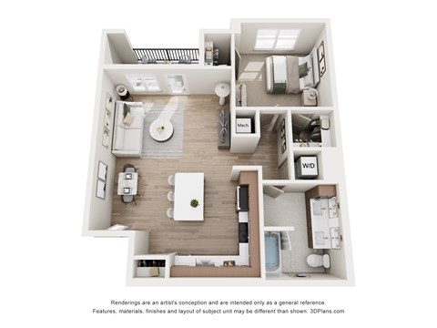 Floor plan for 1 bed, 1 bath, 813 sqft